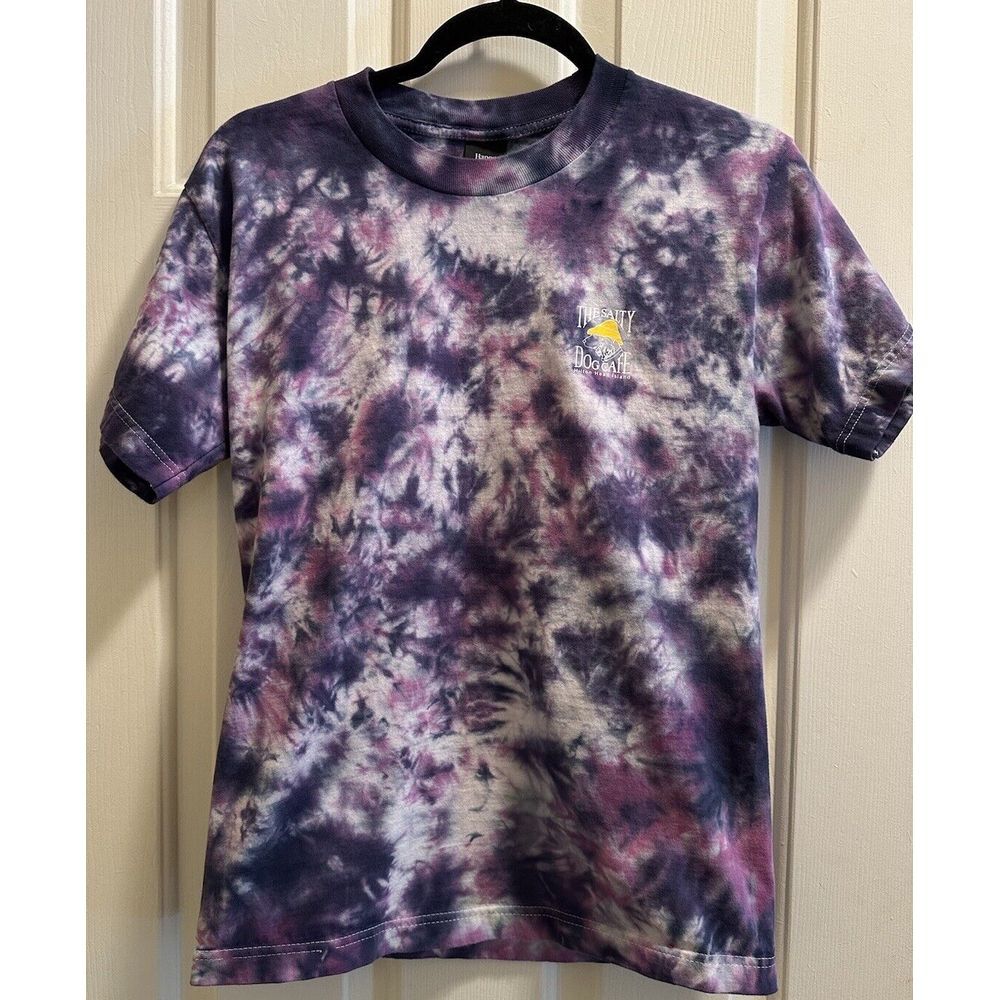 Hanes Unisex Purple Tie Dye Salty Dog Cafe Short Sleeve T Shirt Size Small